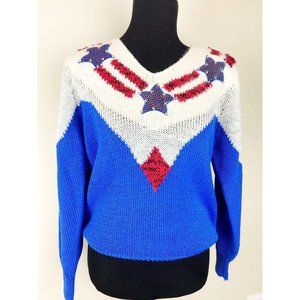Vtg Angenie Blue Cream Red Sweater